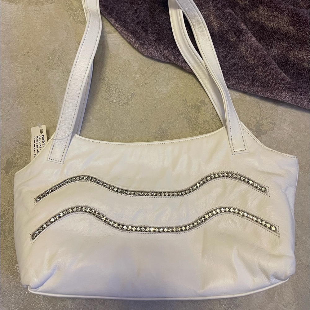 Dawli Handbags Women's Vintage Genuine Leather White with rhinestones